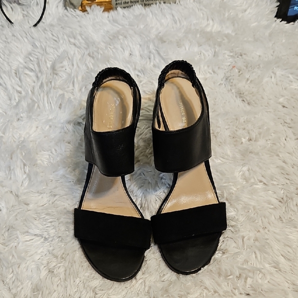 Stuart Weitzman Black Leather Block Heel Slingback Sandal Dressy Shoes,7M - Picture 1 of 11